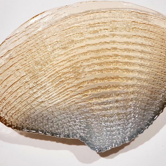 Vintage Variegated Grey & Tans Glass Shell Platter Serving Tray Dish Home Decor - Picture 8 of 11